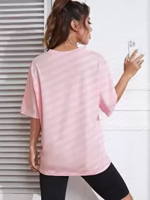 INAWLY Round Neck Drop Shoulder Tee - Pink - View 2