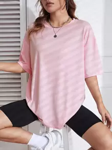 INAWLY Round Neck Drop Shoulder Tee - Pink - View 4