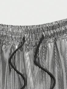 ROMWE MEN Guys Metallic Drawstring Waist Shorts - Silver - View 4