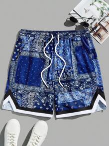 Manfinity VCAY Men Paisley & Scarf Print Drawstring Waist Shorts - Multicolor - View 1