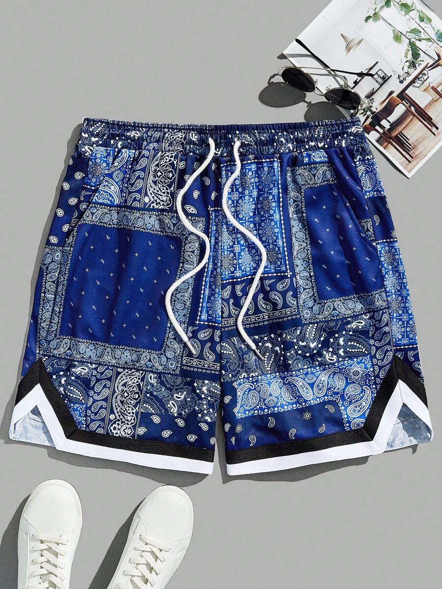 Manfinity VCAY Men Paisley & Scarf Print Drawstring Waist Shorts - Multicolor - View 1