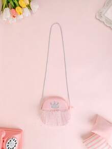 Metoo Tiramitu Bolso bandolera circular con encaje y decoración de corona para niñas - Rosa - Ver 3