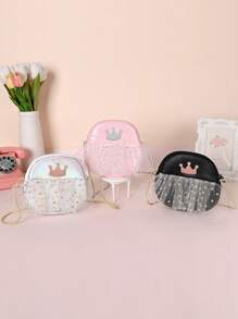 Metoo Tiramitu Bolso bandolera circular con encaje y decoración de corona para niñas - Rosa - Ver 1