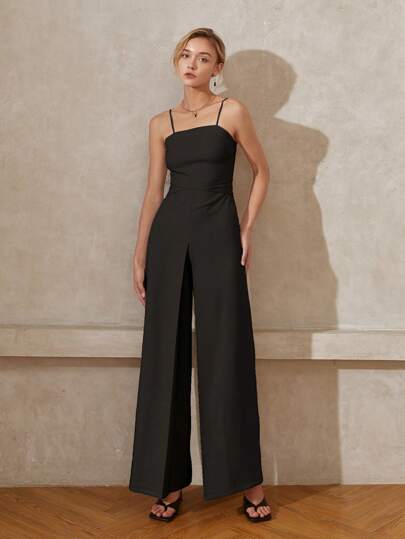 Solid Tie Back Cami Jumpsuit