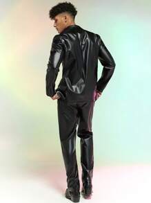 Manfinity RebelGame 男士西裝領PU皮革西裝外套和西裝褲