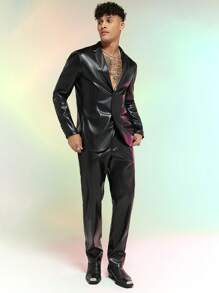 Manfinity RebelGame 男士西裝領PU皮革西裝外套和西裝褲