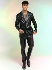 Manfinity RebelGame 男士西裝領PU皮革西裝外套和西裝褲