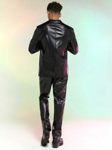Manfinity RebelGame 男士西裝領PU皮革西裝外套和西裝褲