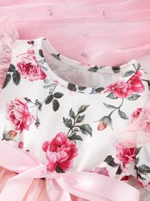 SHEIN Đầm em bé Tương phản Mesh Xù Hoa - Nhiều màu - Xem 3