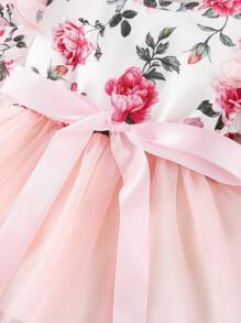 SHEIN Đầm em bé Tương phản Mesh Xù Hoa - Nhiều màu - Xem 4