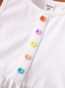 SHEIN Toddler Girls Button Front Peplum Tank Top & Striped Print Shorts - Multicolor - View 5