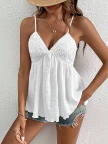 Soleia Solid Guipure Lace Insert Cami Top - White - View 5