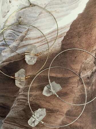 2入組/套時尚天然水晶裝飾DIY耳環配件適合女士DIY首飾製作