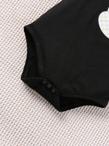 SHEIN 男嬰卡通圖案連體衣和帽 - 黑色 - 查看 6