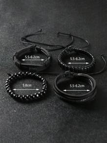 4入组/套男士極簡串珠細繩手鏈,適用於首飾類禮品和派對 - 黑色 - 查看 5