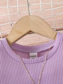 小女童字母補丁細節T恤和短褲 - 紫丁香色 - 查看 5