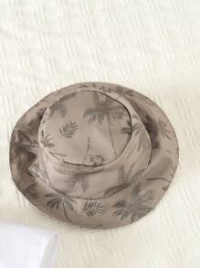 SHEIN 小男童棕櫚樹印花背帶連體短褲和配件帽不帶T恤