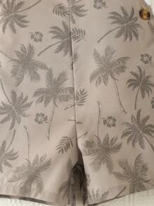 SHEIN 小男童棕櫚樹印花背帶連體短褲和配件帽不帶T恤