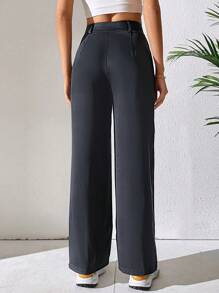 SHEIN Tall 拼接細節直筒褲 - 深灰色 - 查看 2