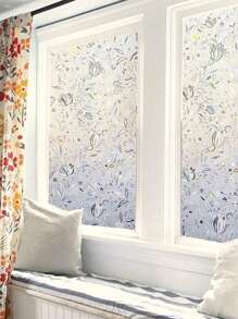 1 pieza Adhesivo de ventana de PVC, película decorativa con estampado de flores para ventana, adhesivos de renovación para paneles de pared, papel tapiz, decoración de primavera para refrescar tu hogar, adhesivos de decoración de ramas - transparente - Ver 5