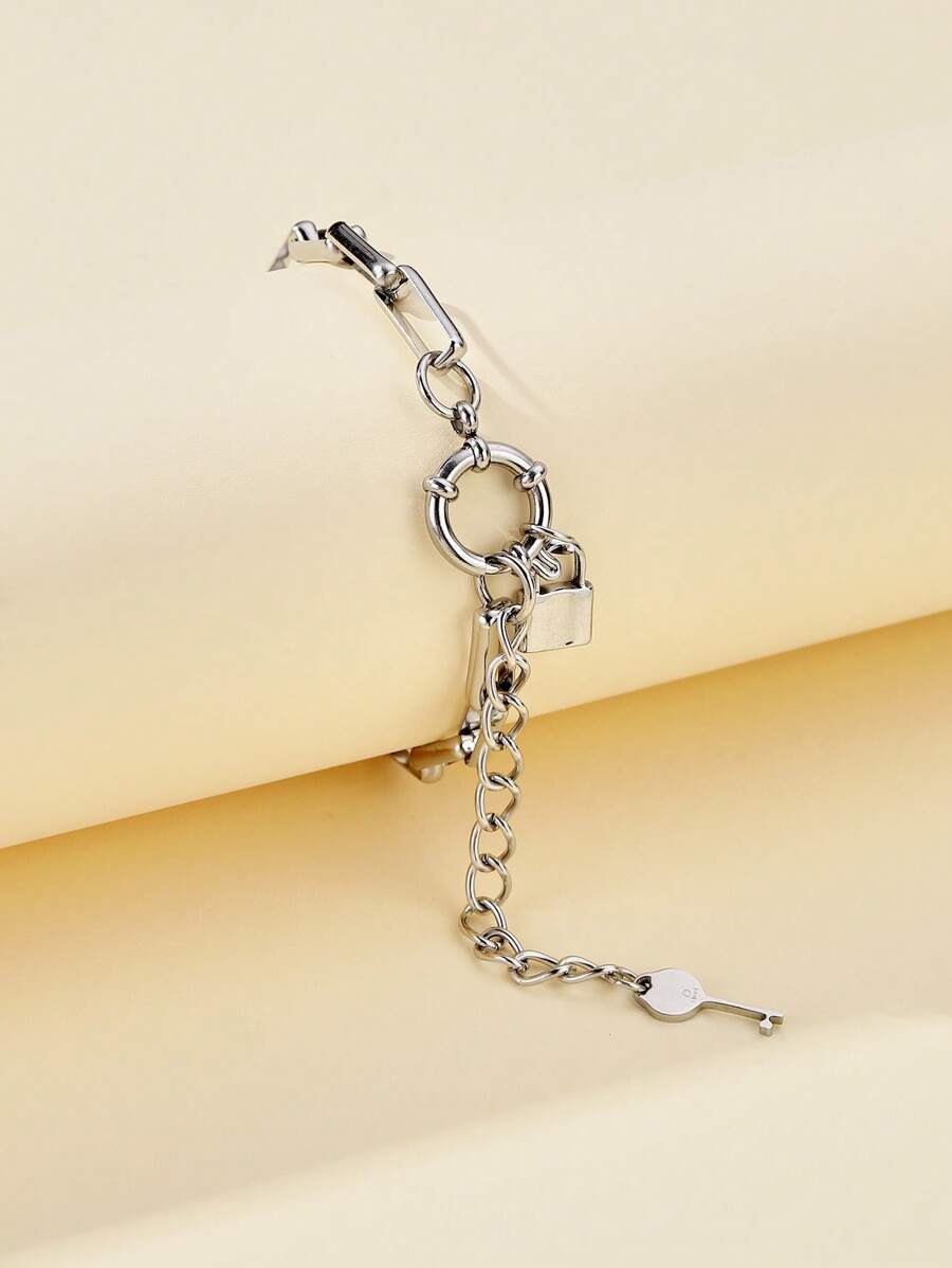 Vòng Tay Chuỗi Charm Lock & Key - Bạc - Xem 1