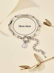 Vòng Tay Chuỗi Charm Lock & Key - Bạc - Xem 3