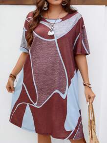 EMERY ROSE Plus Colorblock Drop Shoulder Tee Dress - Multicolor - View 1