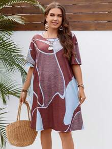 EMERY ROSE Plus Colorblock Drop Shoulder Tee Dress - Multicolor - View 3