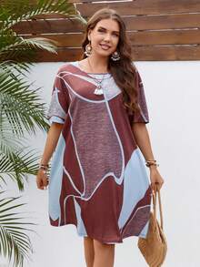 EMERY ROSE Plus Colorblock Drop Shoulder Tee Dress - Multicolor - View 5