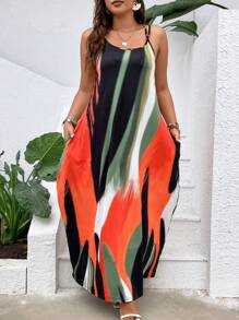 Breezaya Große Größen Boho Farbblock Trägerkleid, für den Sommer