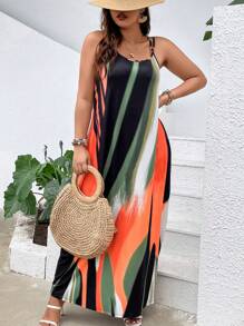 Breezaya Große Größen Boho Farbblock Trägerkleid, für den Sommer