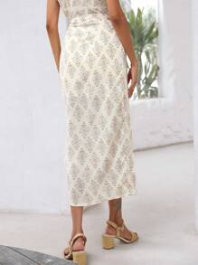 GENKIRA 滿版印花側打結裹身裙 - 杏色 - 查看 2