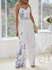 GENKIRA Floral Print Wide Leg Cami Jumpsuit - Multicolor - View 3