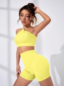 SHEIN Yoga Sxy Solid Backless Sports Set - Yellow - View 5