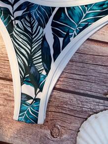 Bañador bikini triángulo con estampado tropical unido en contraste - Multicolor - Ver 5