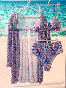 Bộ Bikini In Hoa Toàn Thân Kèm Kimono, Cho Kỳ Nghỉ Hè Ở Bãi Biển - Nhiều màu - Xem 3