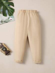 SHEIN Toddler Boys Solid Straight Leg Trousers - Khaki - View 2