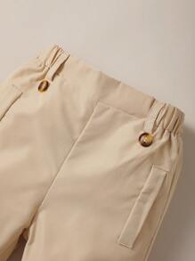 SHEIN Toddler Boys Solid Straight Leg Trousers - Khaki - View 3