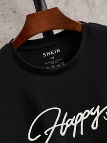 男士字母圖案T恤 - 黑色 - 查看 3