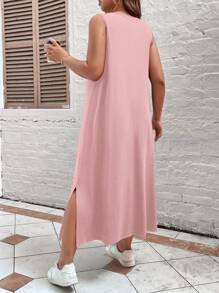 SHEIN LUNE Đầm Plus Size Chia Lá thư Giải trí - Hồng - Xem 2