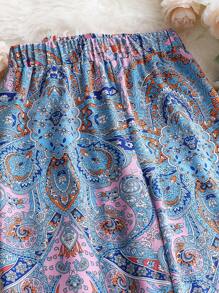 SHEIN Clasi 大碼佩斯利印花抽繩下擺長褲 - 彩色 - 查看 3