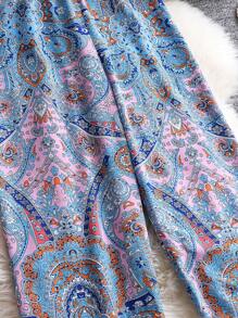 SHEIN Clasi 大碼佩斯利印花抽繩下擺長褲 - 彩色 - 查看 5