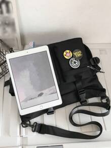 Men's Versatile Solid Color Chest Bag With Zipper Decor - Black - View 4