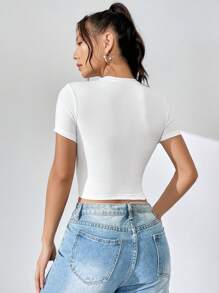 SHEIN EZwear Áo thun nữ Slogan sọc cầu vồng Giải trí - trắng - Xem 2
