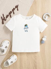 SHEIN Baby Boy Cartoon & Letter Graphic Tee - White - View 2