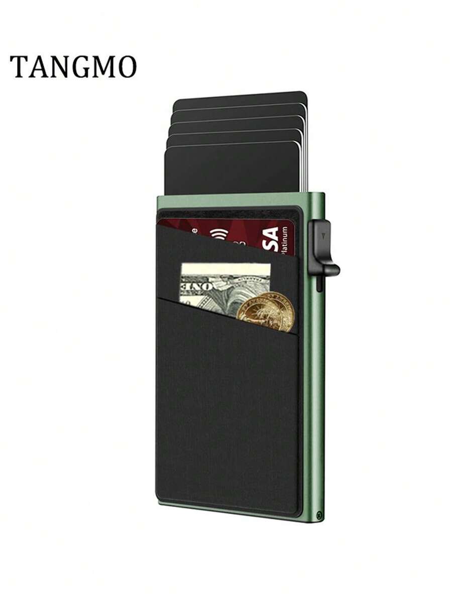 Vỏ cứng hai tông màu đựng thẻ bật ra chặn RFID quà tặng cho bố bao đựng danh thiếp mỏng nhẹ di động đựng tiền mặt thẻ căn cước thẻ tín dụng ví đựng tiền xu làm quà tặng sinh nhật quà tặng kỷ niệm ngày lễ tình nhân cặp đôi cho sinh viên đại học nam sinh viên nam quà tặng - màu xanh lá - Xem 1