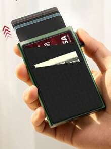 Vỏ cứng hai tông màu đựng thẻ bật ra chặn RFID quà tặng cho bố bao đựng danh thiếp mỏng nhẹ di động đựng tiền mặt thẻ căn cước thẻ tín dụng ví đựng tiền xu làm quà tặng sinh nhật quà tặng kỷ niệm ngày lễ tình nhân cặp đôi cho sinh viên đại học nam sinh viên nam quà tặng - màu xanh lá - Xem 3
