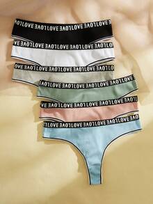 Plus 6pack Letter Tape Waist Contrast Binding Panty Set - Multicolor - View 3