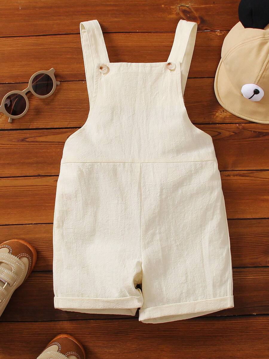 SHEIN Young Boy Casual Comfortable Loose Wide Leg Sleeveless Suspenders Pants For Cool Summer - Apricot - View 1