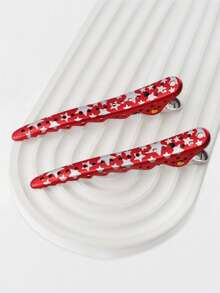 2pcs Star Print Hair Clip - Red - View 1